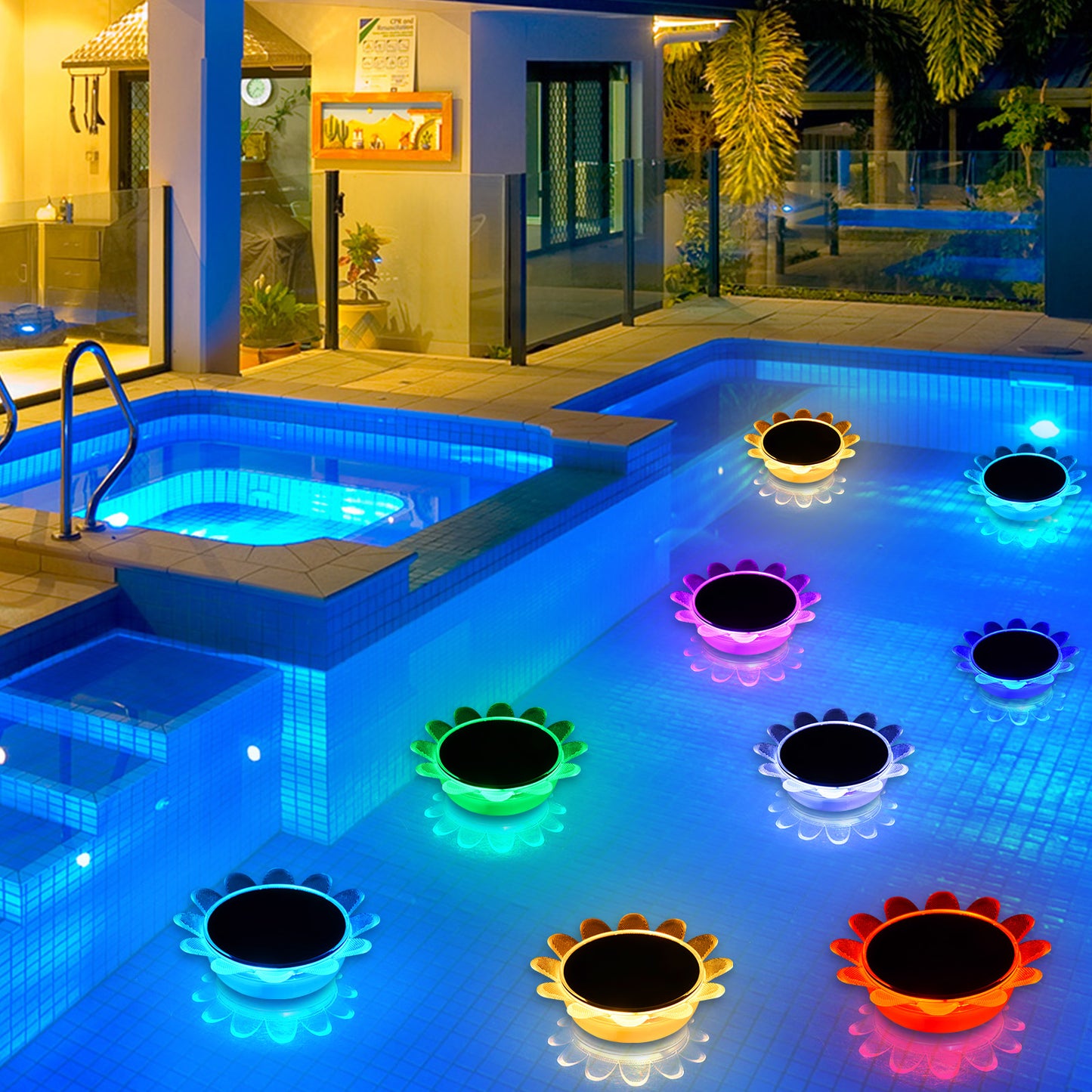 Luces solares flotantes para piscinas