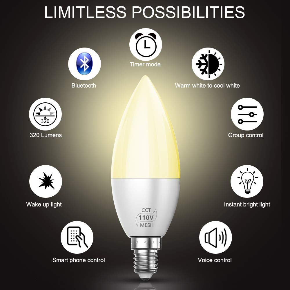 E12/E14 Bluetooth Smart LED Chandelier Candle Light Bulb