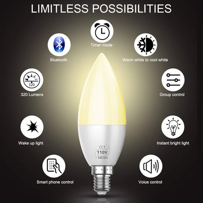 E12/E14 Bluetooth Smart LED Chandelier Candle Light Bulb