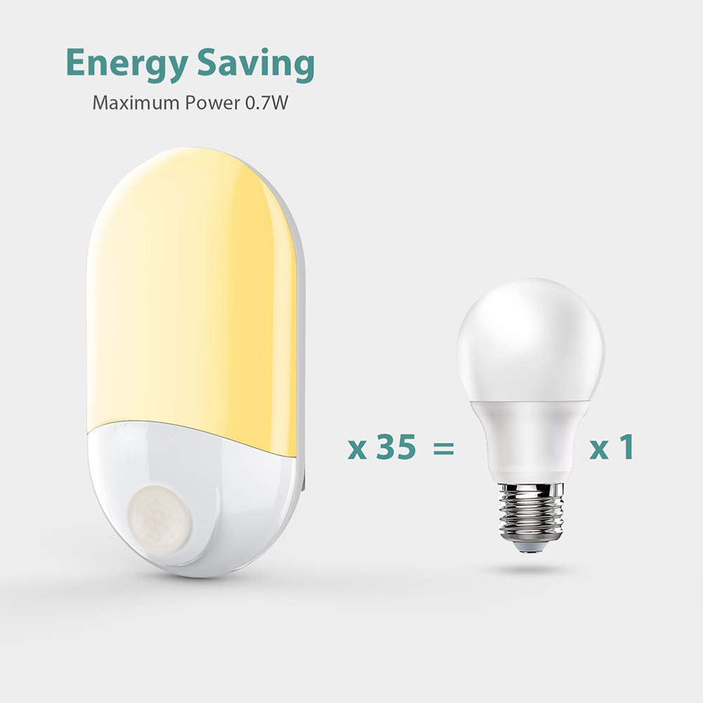 Luz nocturna LED con sensor de movimiento PIR enchufable para pared