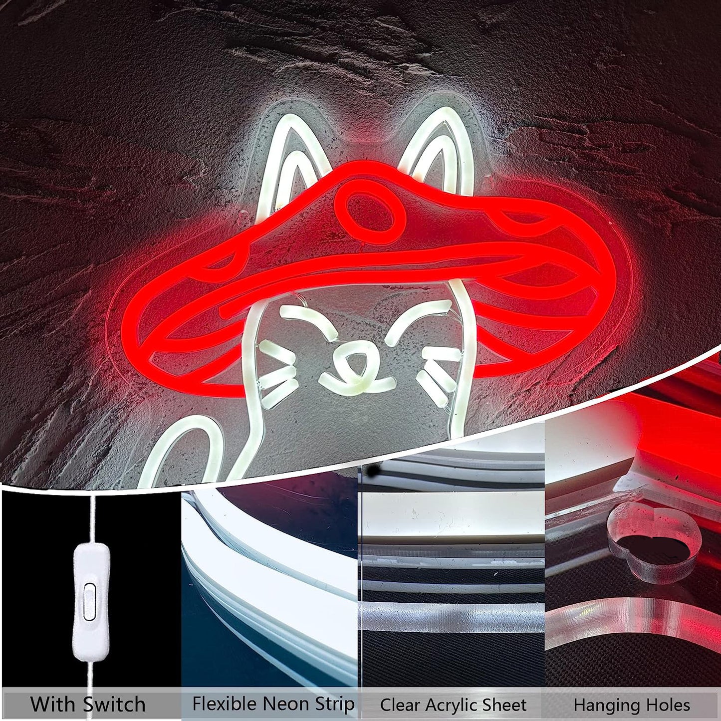 LED Neon Signs Mushroom Cats