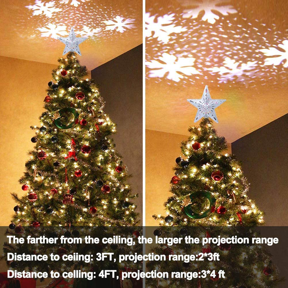 Christmas Tree Topper Star LED Rotating Snowflake Projector