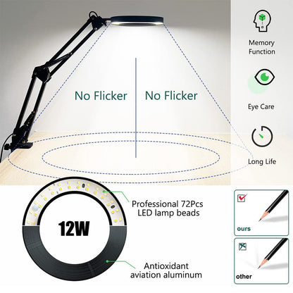 Magnifying Glass with Light and Stand 8-Diopter Real Glass Magnifying 2-in-1 Desk Lamp