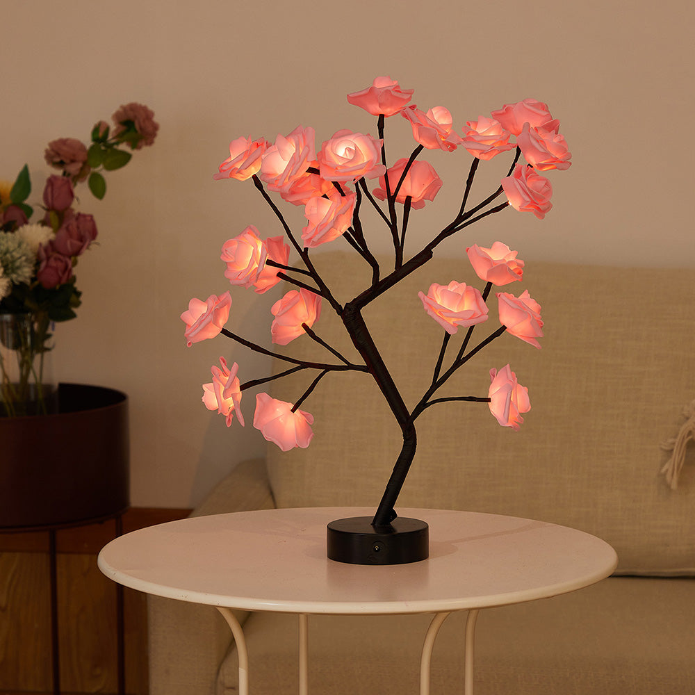 Lámpara de árbol de flor de rosa artificial de bricolaje