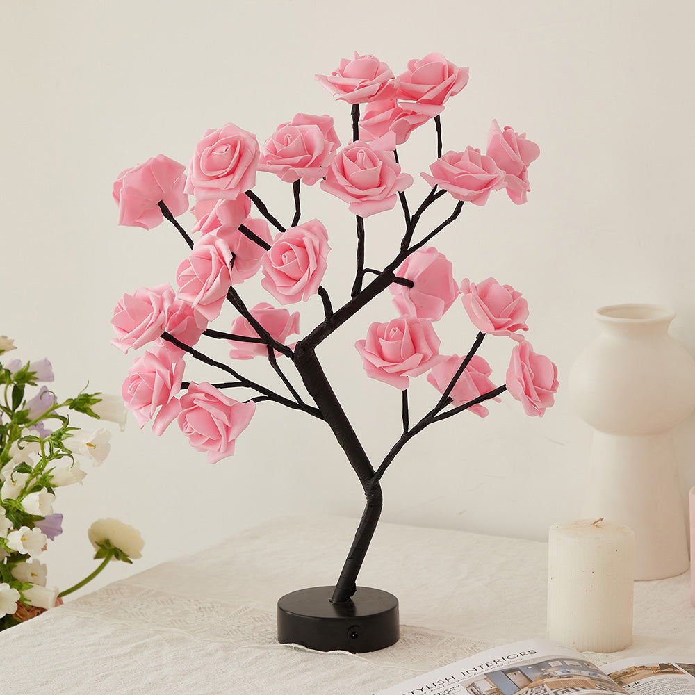 Lámpara de árbol de flor de rosa artificial de bricolaje