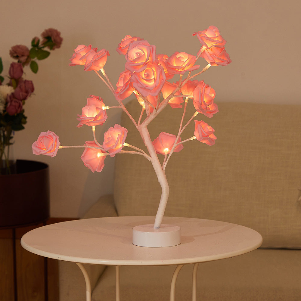 Lámpara de árbol de flor de rosa artificial de bricolaje