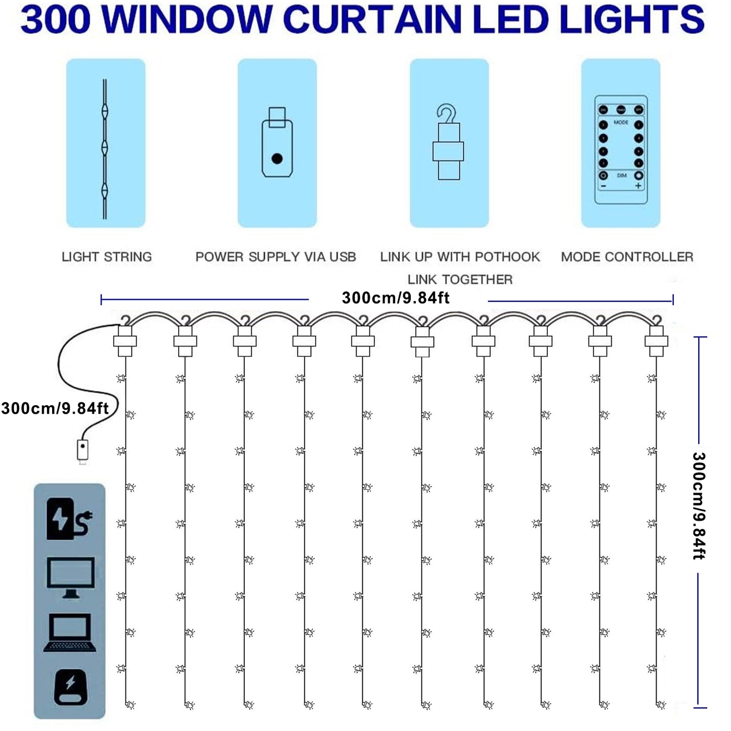 Luz de cadena de cortina de ventana LED de bricolaje