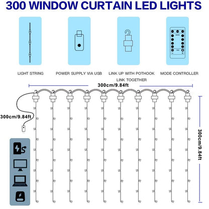 Guirlande lumineuse pour rideau de fenêtre à LED DIY