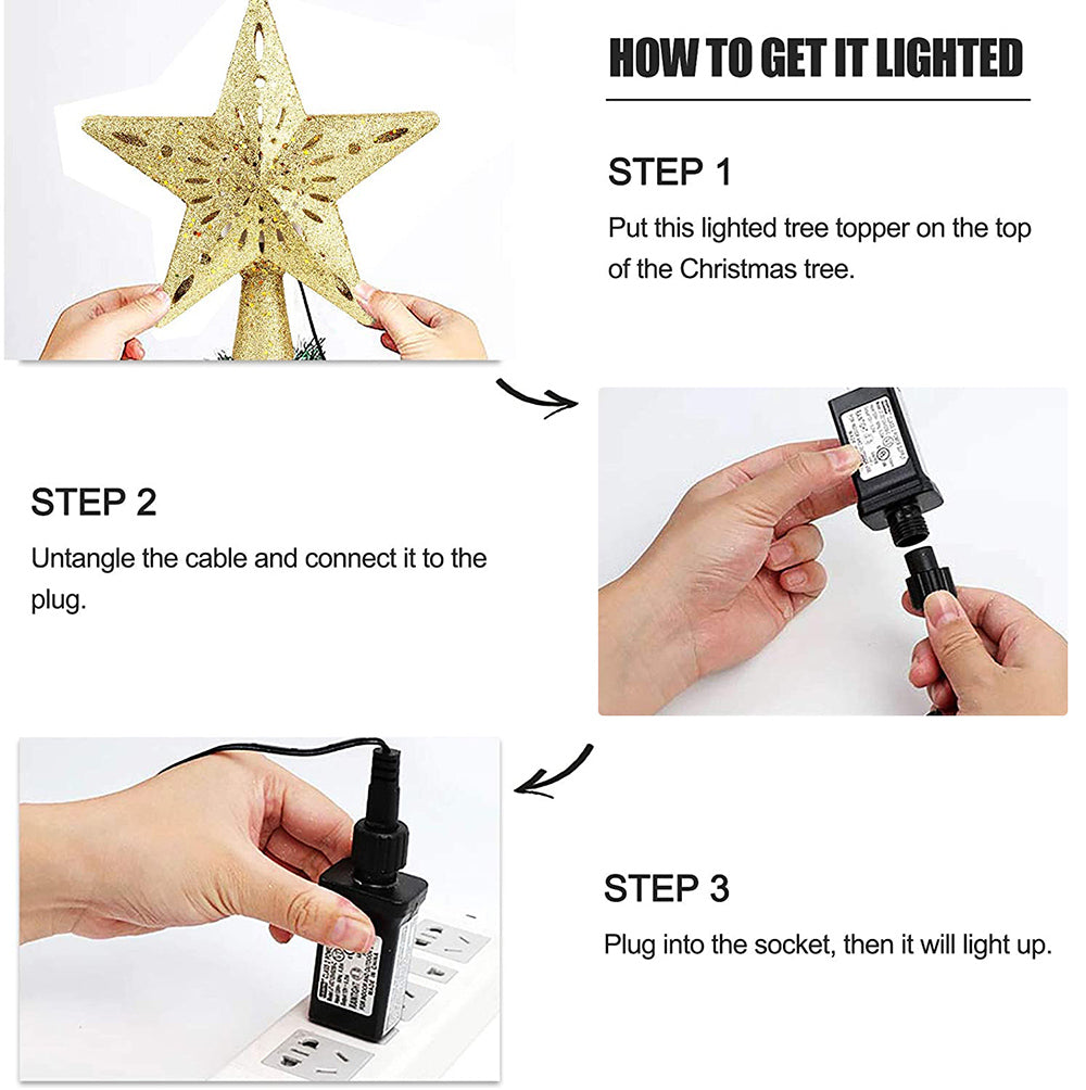 Christmas Tree Topper Star LED Rotating Snowflake Projector