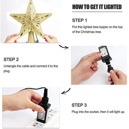 Christmas Tree Topper Star LED Rotating Snowflake Projector