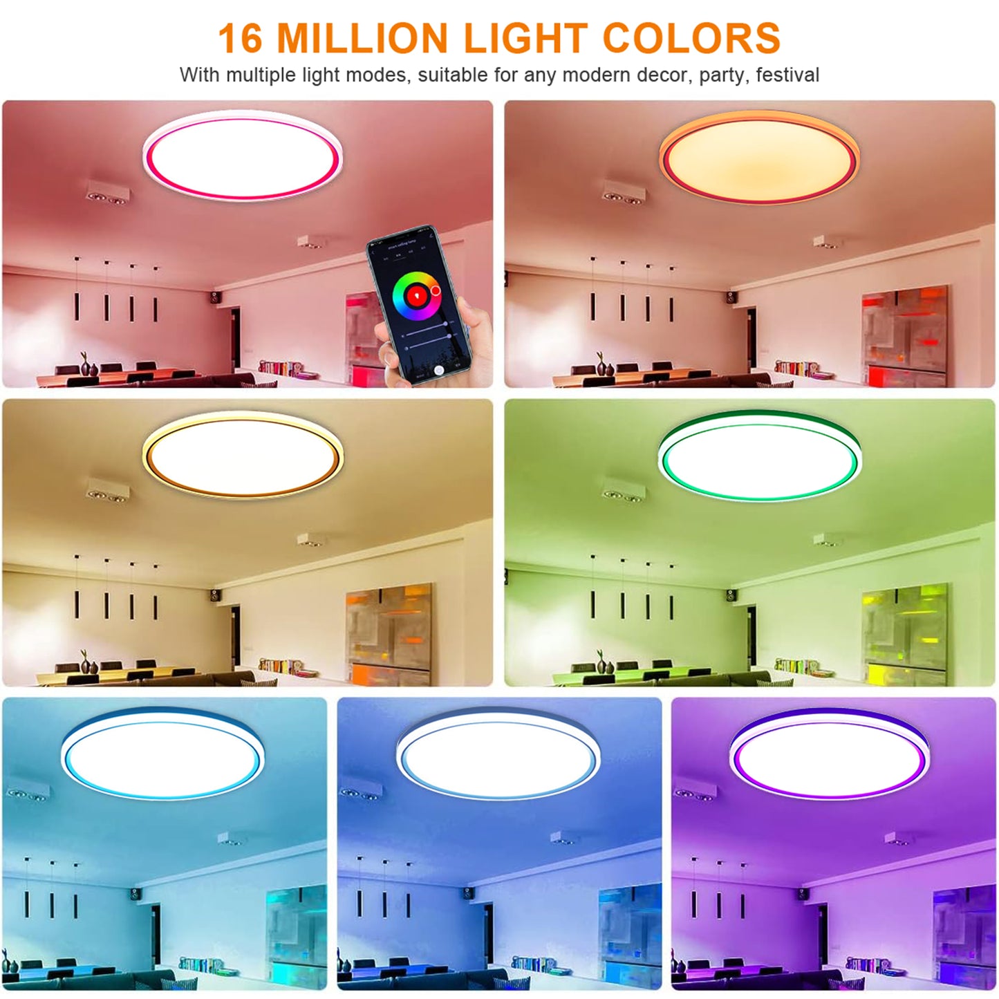 Flush Mount LED Ceiling Light Smart Wifi Ble Remote Control