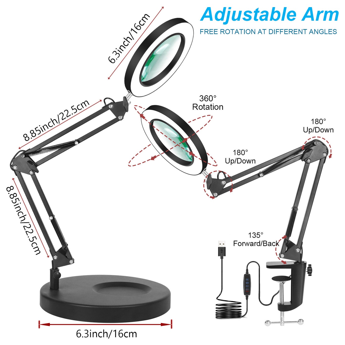 Magnifying Glass with Light and Stand 8-Diopter Real Glass Magnifying 2-in-1 Desk Lamp