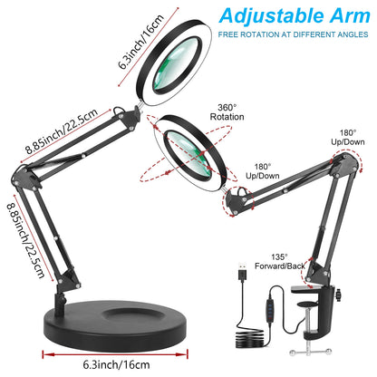 Magnifying Glass with Light and Stand 8-Diopter Real Glass Magnifying 2-in-1 Desk Lamp