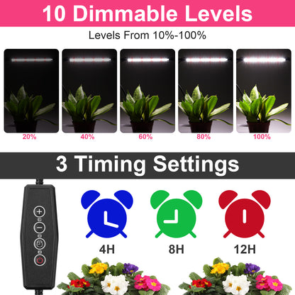 LED Grow Light Timer Setting 4/8/12H,5 Dimmable Levels