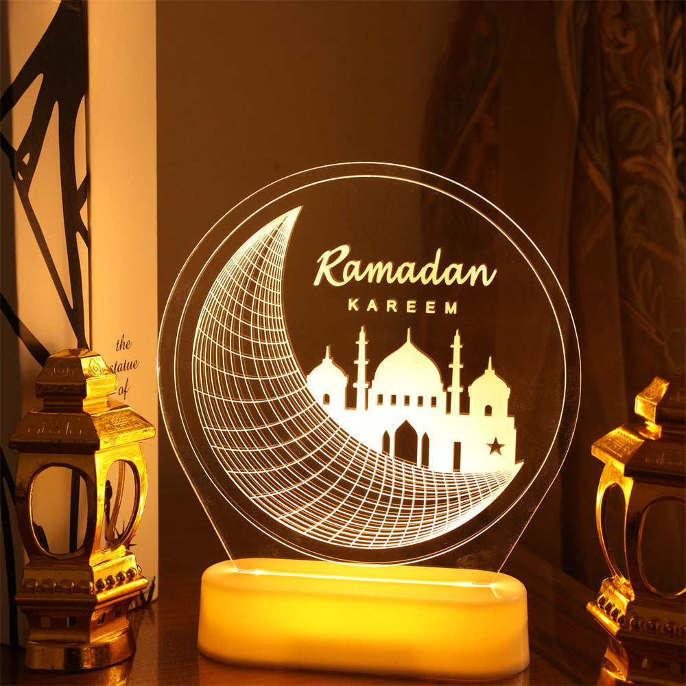 Ilusión 3D Luces nocturnas de Ramadán Mubarak