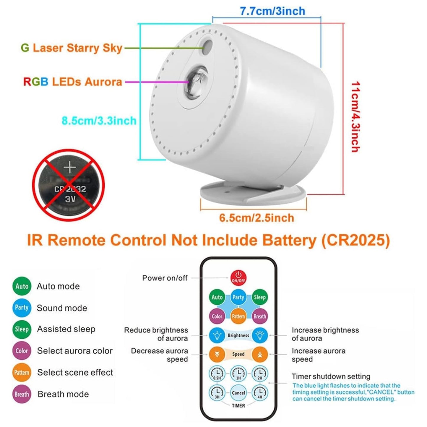 Projecteur d'étoiles LED RVB aurore polychrome