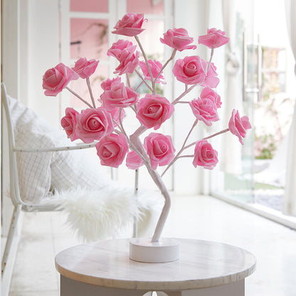 Lámpara de árbol de flor de rosa artificial de bricolaje