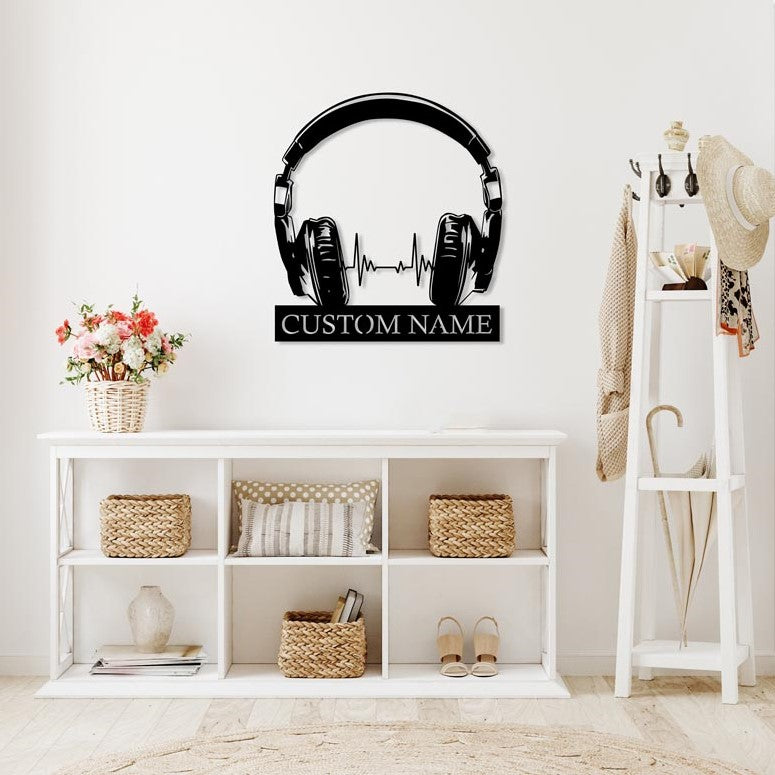 Arte de pared de metal con auriculares personalizados