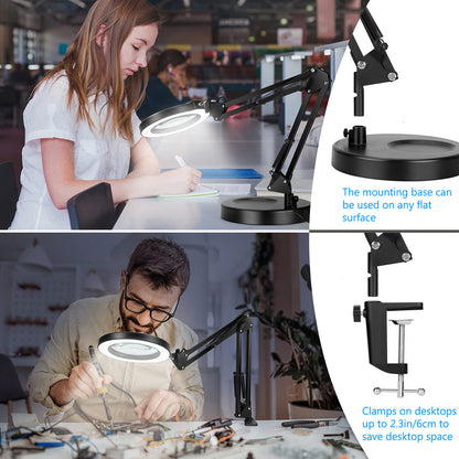 Magnifying Glass with Light and Stand 8-Diopter Real Glass Magnifying 2-in-1 Desk Lamp