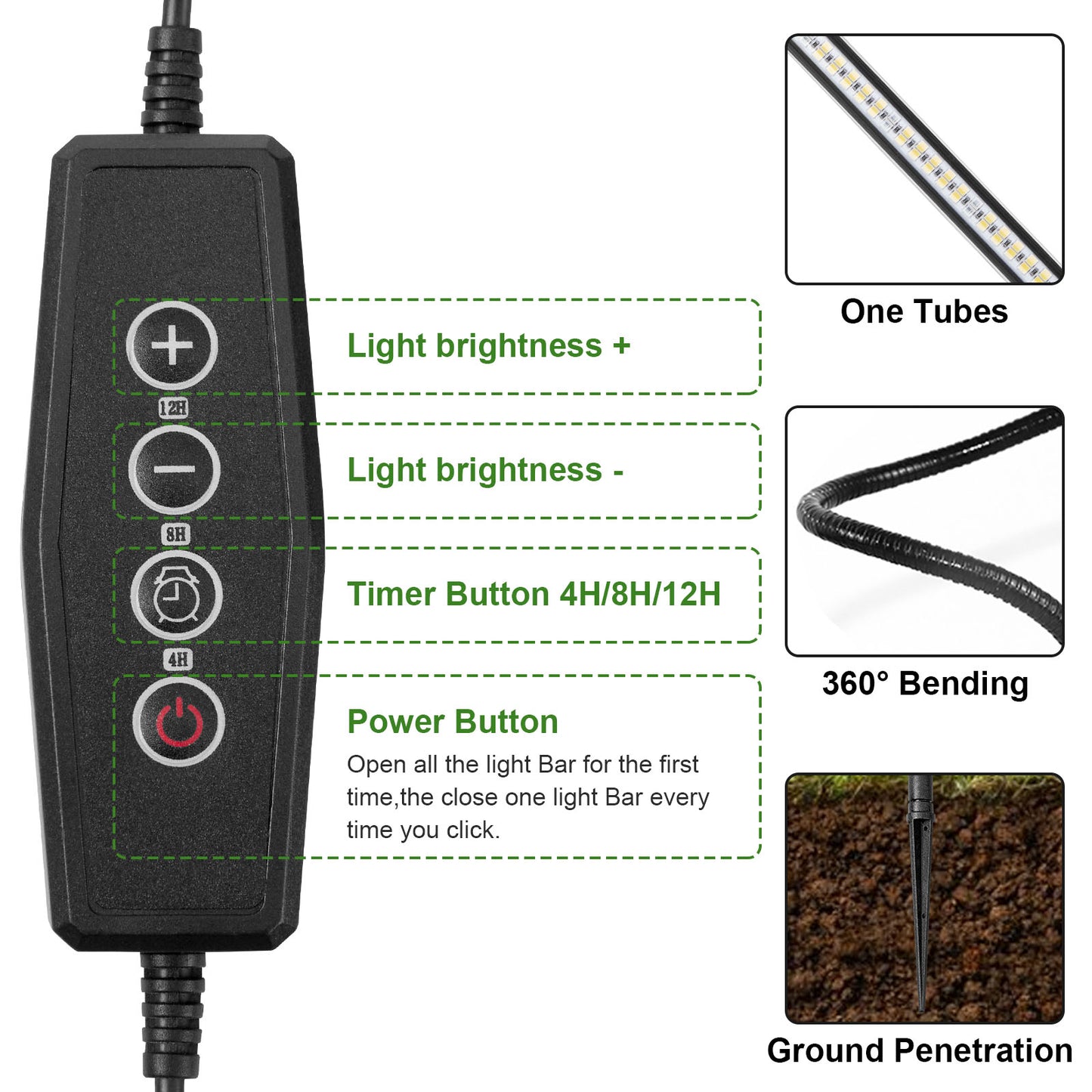 Configuración del temporizador de luz de cultivo LED 4/8/12H, 5 niveles regulables