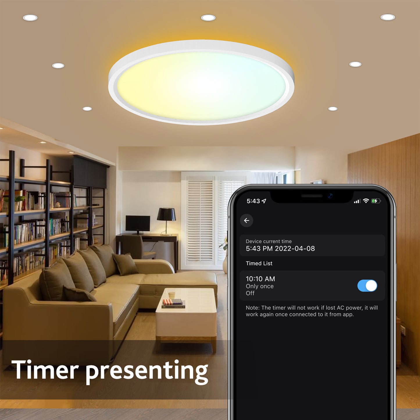 Plafonnier LED intelligent WIFI et Bluetooth, montage encastré