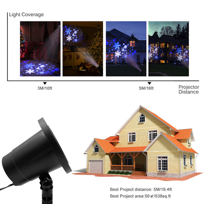 Christmas Snowflake LED Projector Lights Rotating Snowfall Projection