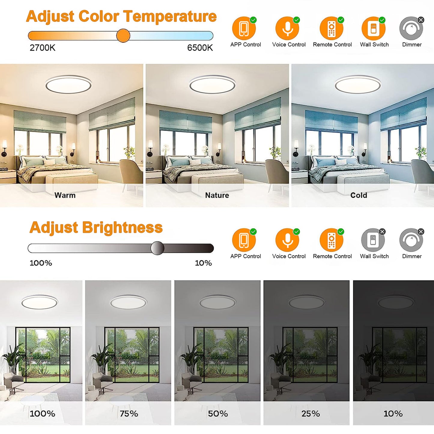 Flush Mount LED Ceiling Light Smart Wifi Ble Remote Control