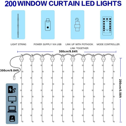 Luz de cadena de cortina de ventana LED de bricolaje