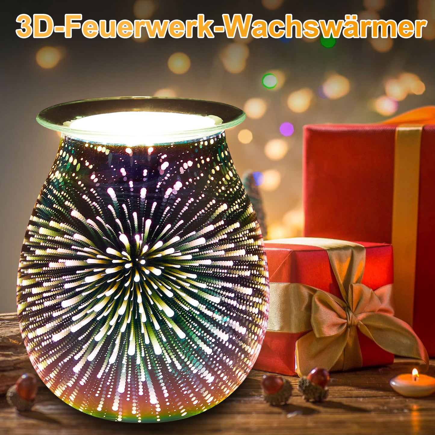 Bougie de feu d'artifice en verre 3D à intensité variable de fondeur de cire électrique