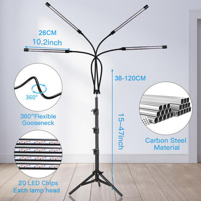 Support trépied pour éclairage de plante au sol 38-120 cm et 3 modes