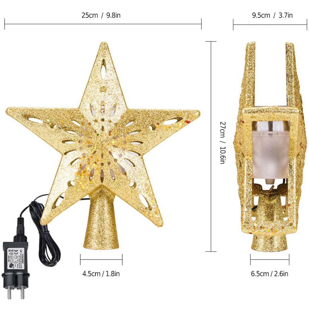 Christmas Tree Topper Star LED Rotating Snowflake Projector