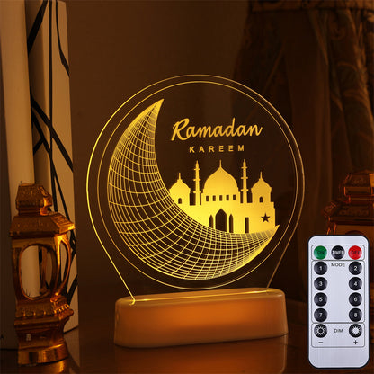 Ilusión 3D Luces nocturnas de Ramadán Mubarak