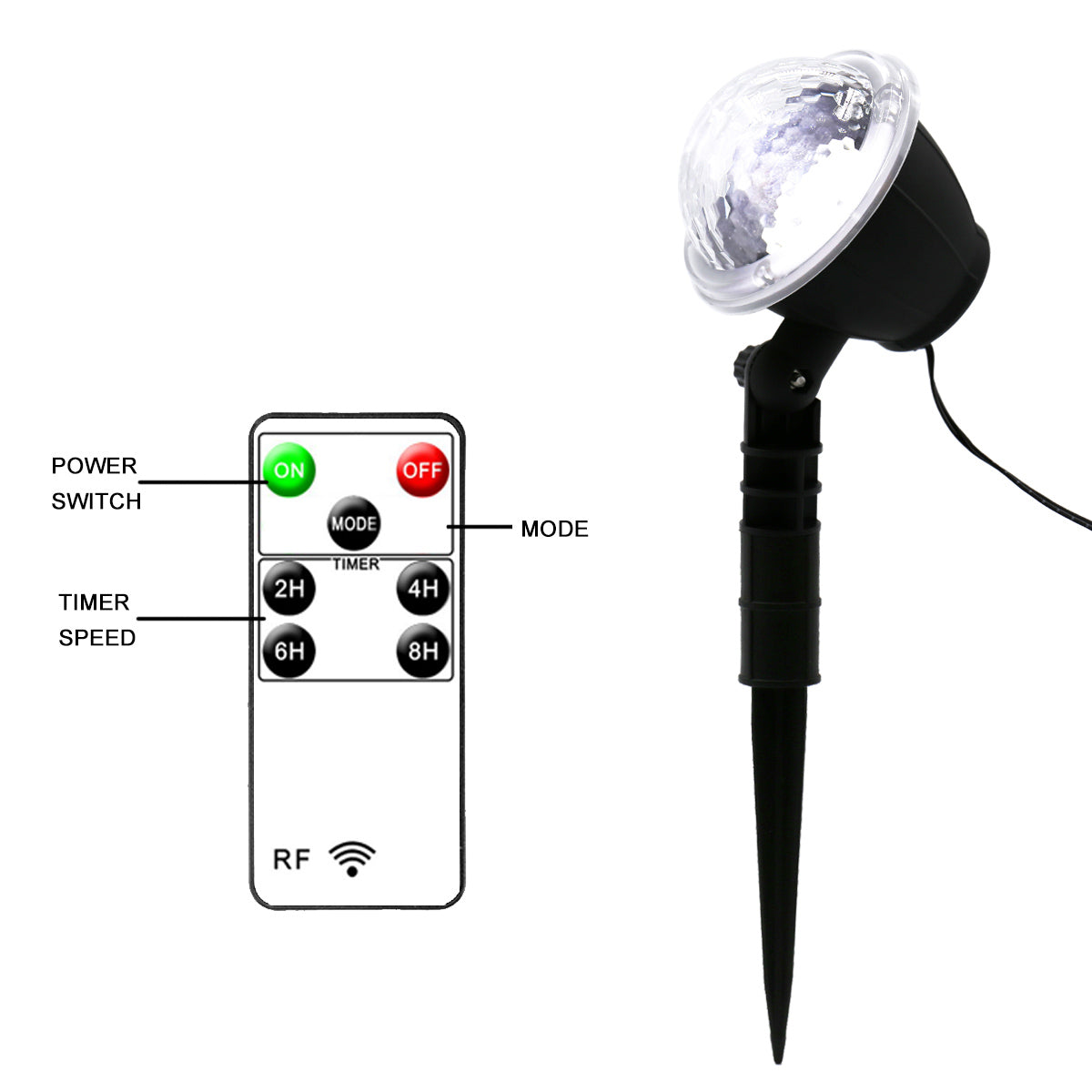 Waterproof Projector Lights With RF Remote Control Moving Patterns Timer