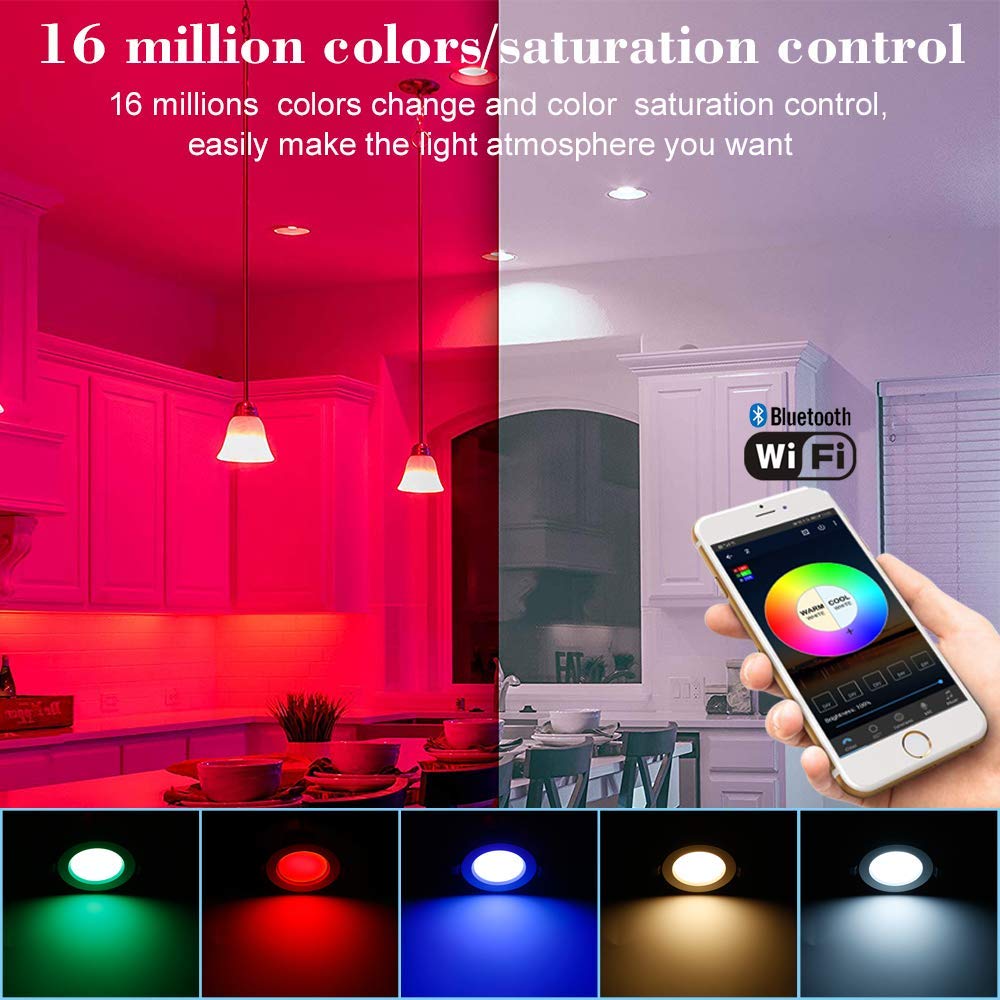 Smart Bluetooth APP 5W/9W RGBWC LED panneau de plafond lampe vers le bas des ampoules