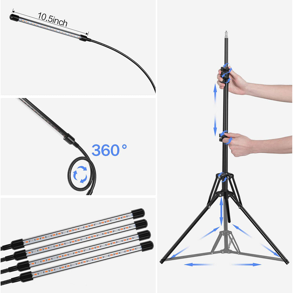 Support trépied pour éclairage de plante au sol 38-120 cm et 3 modes