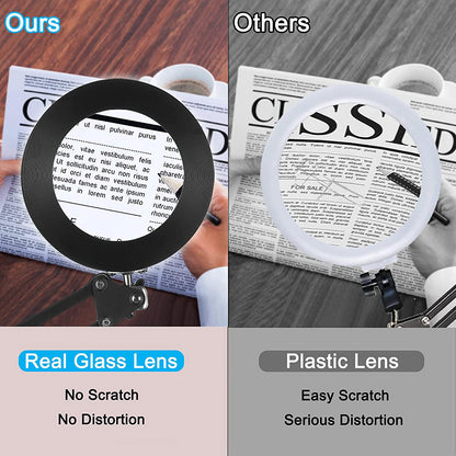 Magnifying Glass with Light and Stand 8-Diopter Real Glass Magnifying 2-in-1 Desk Lamp