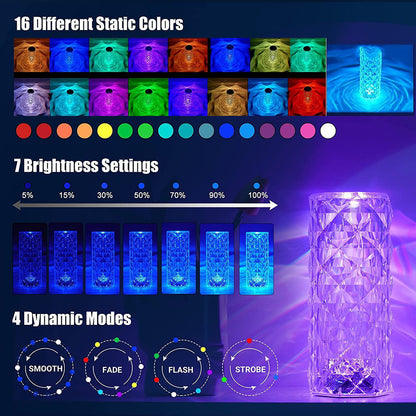 Crystal Table Lamp Rechargeable Night Light