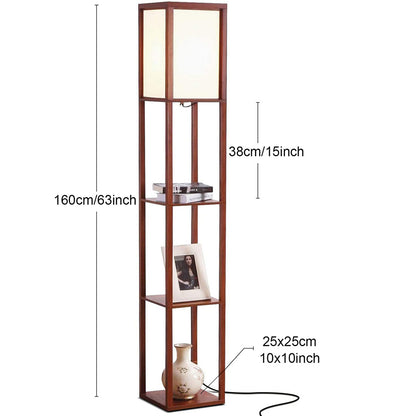 Modern LED Shelf Floor Lamp Walnut Brown Skinny End Table & Nightstand