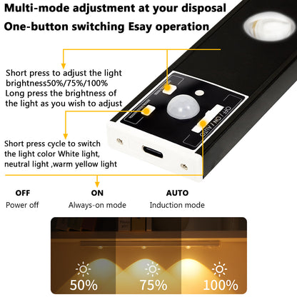 LED Motion Sensor Under Cabinet Light Black Shell