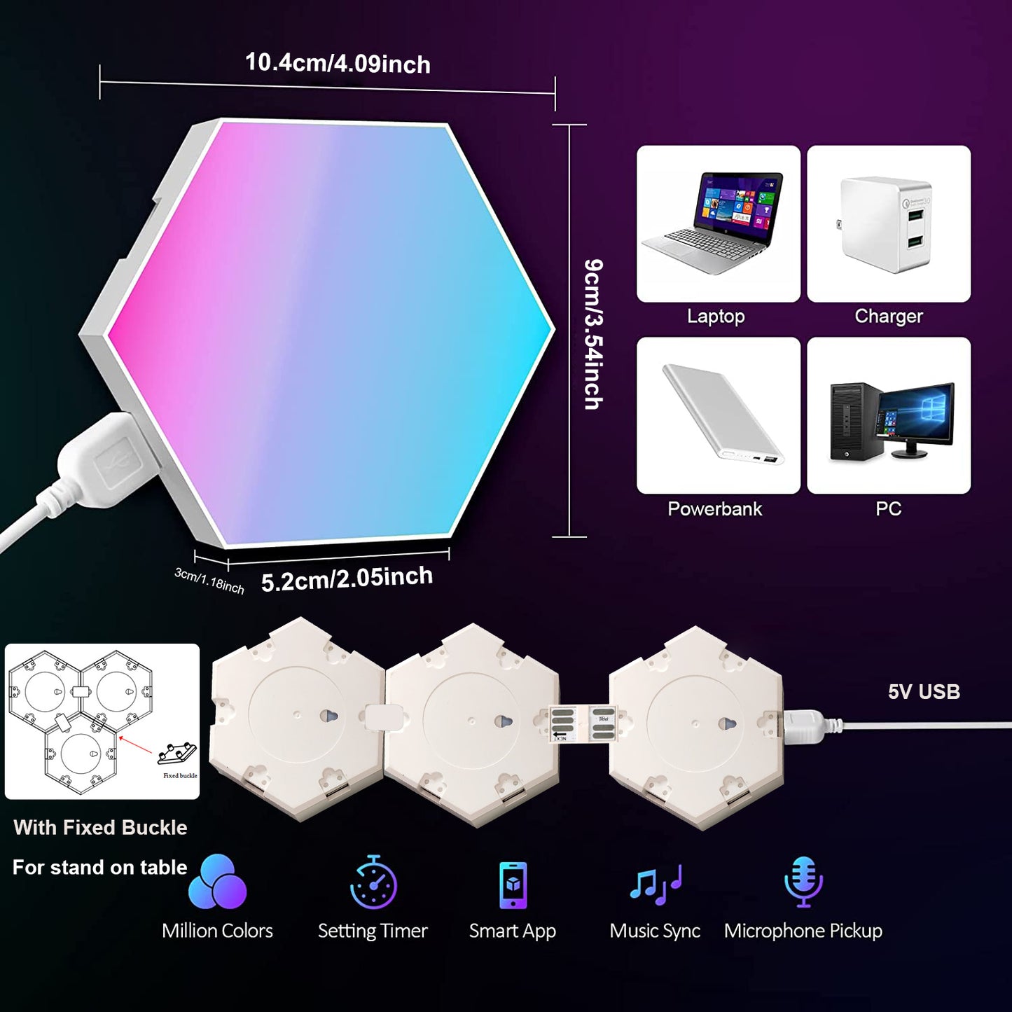 Lampes de table et appliques murales LED Smart Hexagon Lights