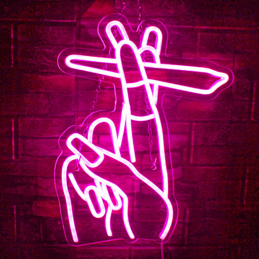 Hand Neon Signs - Pink LED Wall Decor for Bedroom, Living Room