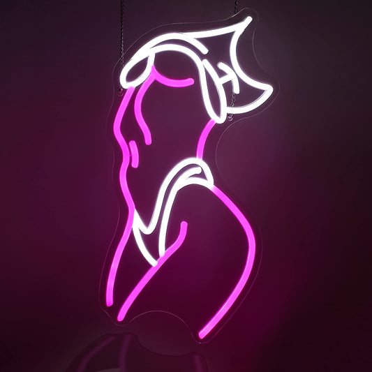 Lady Neon Signs - Décoration murale LED rose et blanche pour chambre Preppy