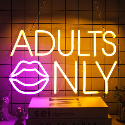 Adults Only Neon Sign - Pink Lip LED Lights for Bedroom, Bar, Man Cave