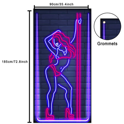 Neon Pole Dance Banner Backdrop - Sexy Girl Theme Decor for Parties