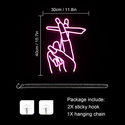 Hand Neon Signs - Pink LED Wall Decor for Bedroom, Living Room