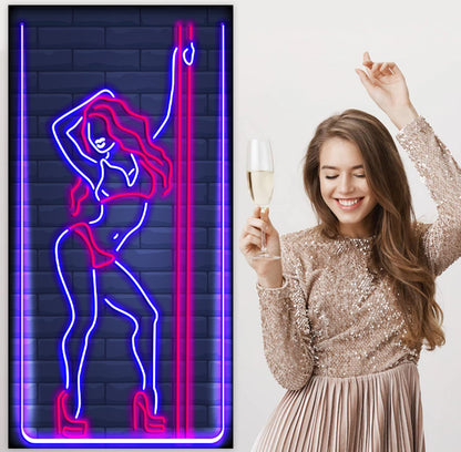 Neon Pole Dance Banner Backdrop - Sexy Girl Theme Decor for Parties