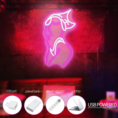 Lady Neon Signs - Décoration murale LED rose et blanche pour chambre Preppy