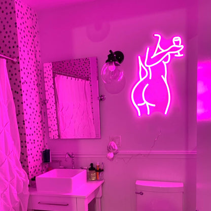 LED Neon Pink Lady Sign - Dimmable Décor for Bedroom, Bar, Store