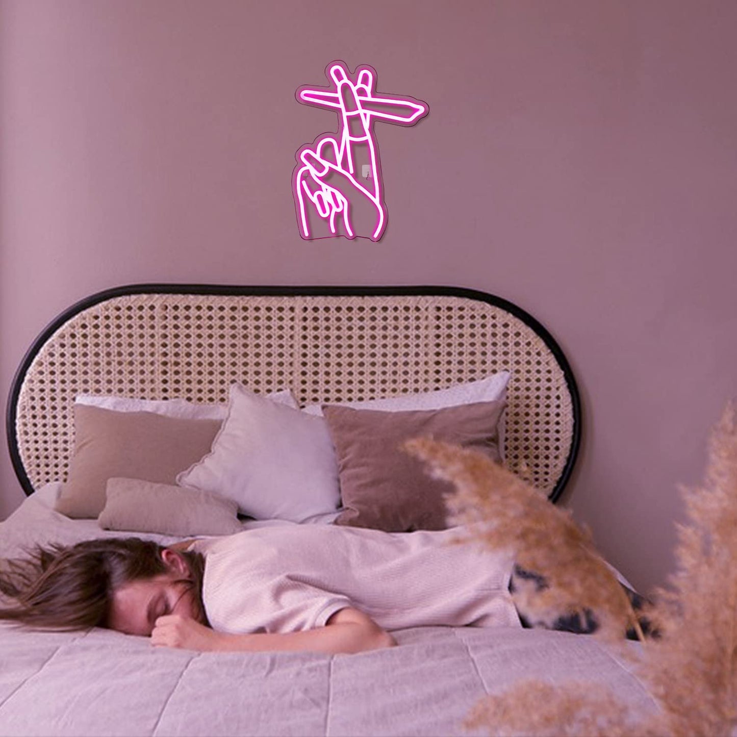 Hand Neon Signs - Pink LED Wall Decor for Bedroom, Living Room