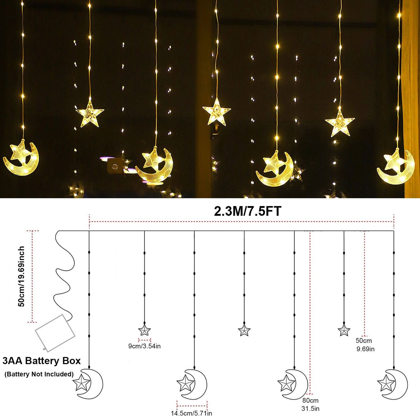 Luz de cadena de carámbano de cortina LED impermeable, 2,3 M 82 LED